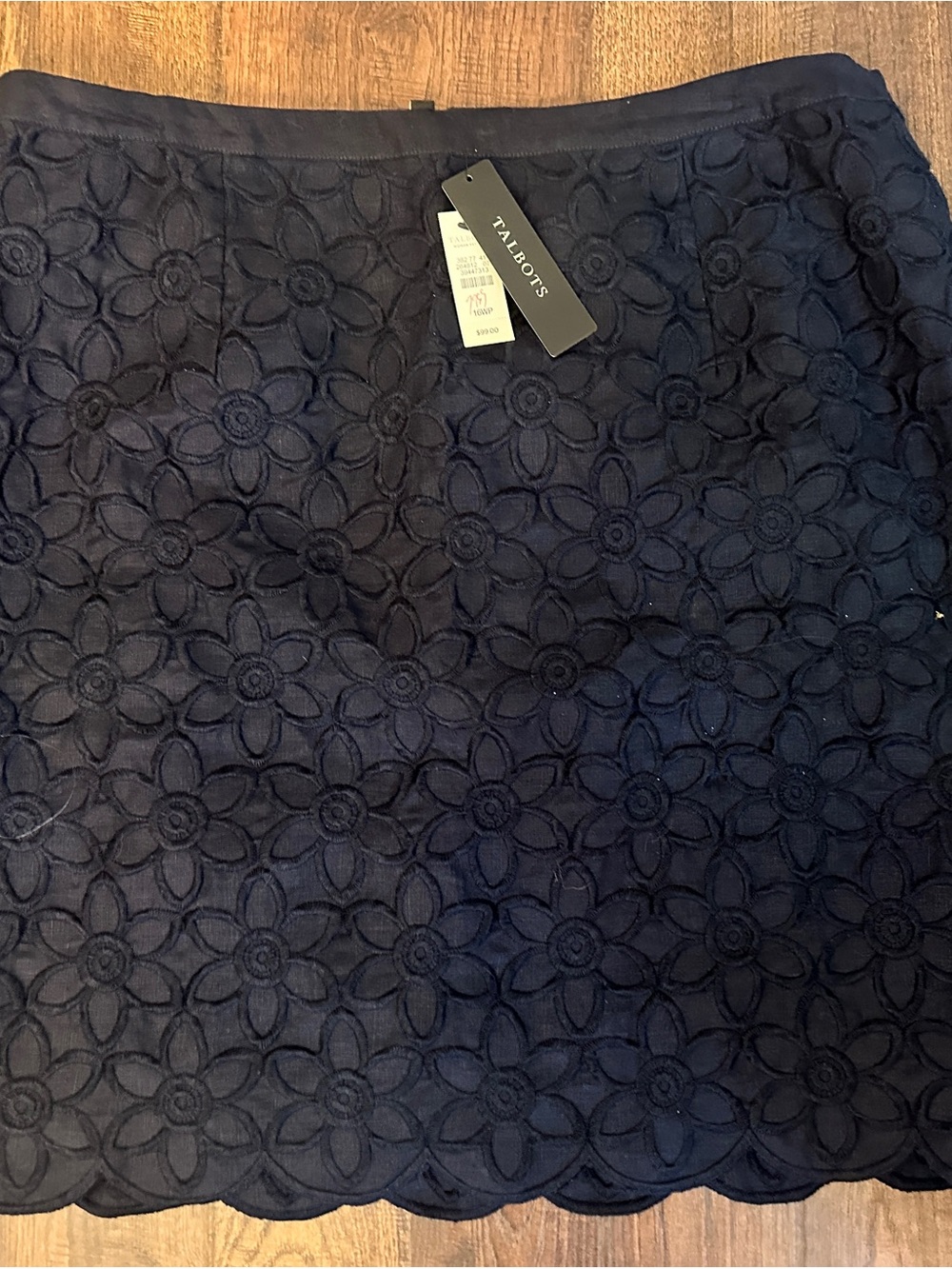 Talbots 16WP Navy Floral Eyelet Midi Skirt NWT Scalloped Hem Lined $99
